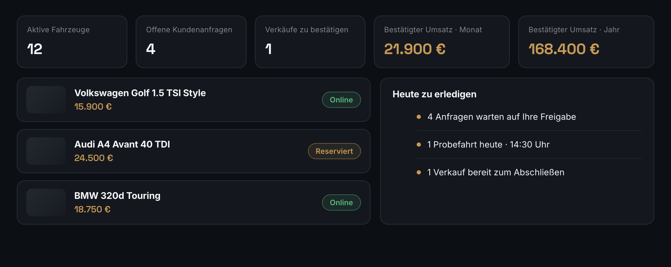 Margency Drive Händler-Cockpit – Übersicht